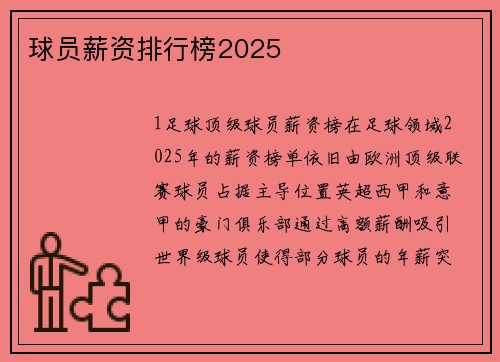 球员薪资排行榜2025