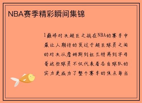 NBA赛季精彩瞬间集锦